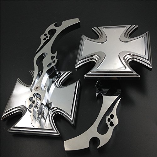Maltese Cross Emblem Motorcycle Chromed Running Acrylic Mirror For All Yamaha Cruiser Bikes Royal Star Stratoliner Roadliner Road Star V-Star Warrior V-Max Virago By HK MOTO