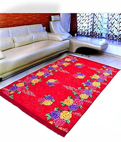 Warmland Floral Velvet Carpet - 60x84, Red