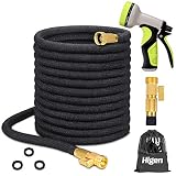 Higen 100ft Upgraded Expandable Garden Hose Set, Extra Strength Fabric Triple Layer Latex Core, 3/4" Solid Brass Fittings, 9 Function Spray Nozzle with Storage Bag, Premium No-Kink Flexible Water Hose