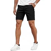 GINGTTO Mens Slim Fit Shorts 7" 9" Inseam Stretch Chinos Skinny Tapered Leg | Multi Colors, Designer, Lightweight, Flat-Front, Elastic Waist