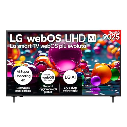 LG webOS UHD AI UA75 TV 55 pollici, Smart TV 4K Ultra HD, Processore α7 Gen8, webOS con AI, Filmmaker mode, HDR10, Gaming con VRR 4K@60Hz, Game Optimizer, Wi-Fi, 55UA75006LA 2025