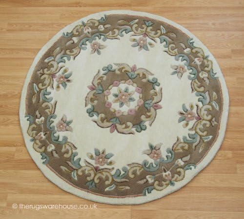 The Rugs Warehouse Round Royal Ivory & Beige Classic Aubusson Circle Rug 120cm (4')