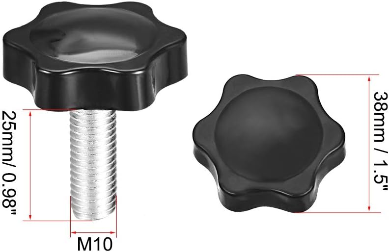 uxcell Clamping Screw Knob, 38mm Dia Plum Hex Shaped Grips Star Knob M10 x 25mm Male Thread, 4pcs, Black, M10*25 - Image 3