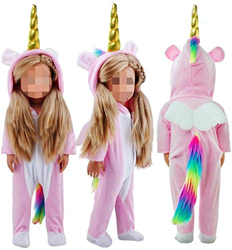 E-TING Doll Clothes Unicorn Costume Onesie Pajamas fits 18 Inch Girl Doll