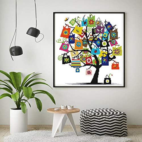 Cross Stitch Stamped Kits Cross Stitch Kits Beginner Adult with Preprinted Patterns, DIY Needlepoint Embroidery Craft Kits - Tree with Gift Patterns for Home Wall Decorations - Thumbnail 6