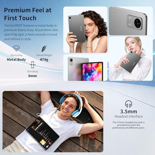 TECLAST M50T Tablet 10.1 Inch Android 16 Tablet Gemini AI, 32GB RAM+128GB ROM+5TB TF, 2GHz Octa-Core, 7000mAh, 2.4G+5G WiFi, BT 5.4/Widevine L1/13MP+5MP/3.5MM/Face ID/OTG, Tablets with Pencil, 2026