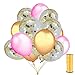 45 Pcs Confetti Balloons 12'' Gold Foil Pre-Filled with 12'' Gold and Pink Latex Party Balloons and a Gold Balloon Ribbon for Wedding Engageme Birthday Baby Shower Party Supplies
