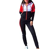 Fashion Women 2 Piece Block Color Hoodie Tracksuit