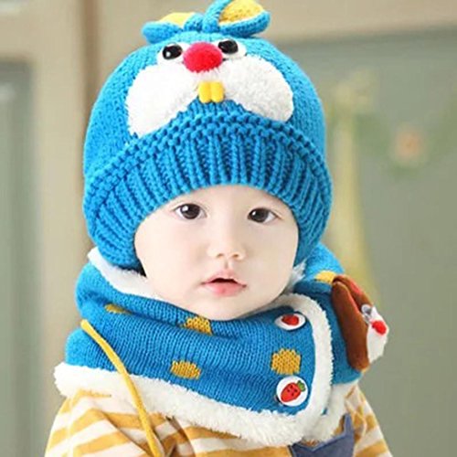 Kollmert Baby Boys Girls Scarf Infant Children Rabbit Teeth Scarf Child Scarf Hat Cap (Blue)