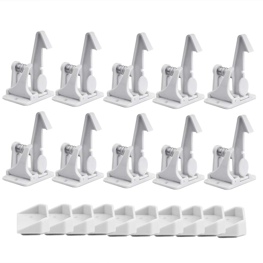 Surplex 10 Pack Child Safety Cabinet Locks, Baby Cupboard Locks Invisible and Unlocked Design, No Tools or Drilling Needed for Kitchen Cupboards,Drawers,Cabinet,Closets (White)
