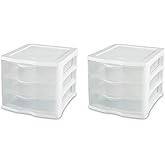 Sterilite 17918004 Compact Portable 3 Storage Drawer Organizer Cabinet (2 Pack)