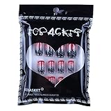 Ecbasket Stunning Full Cover Acrylic Nails with Black & Red Colors Flower Pattern False Nail Art Tips 24 Count + Glue