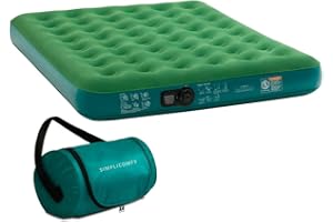 Simpli Comfy Queen Camping Air Mattress w/Patented Roller Bag & Built-in Battery Pump, Inflatable Durable Waterproof Blow Up Airbed, Perfect for Travel Camping Guests Comfortable Sleep at Home