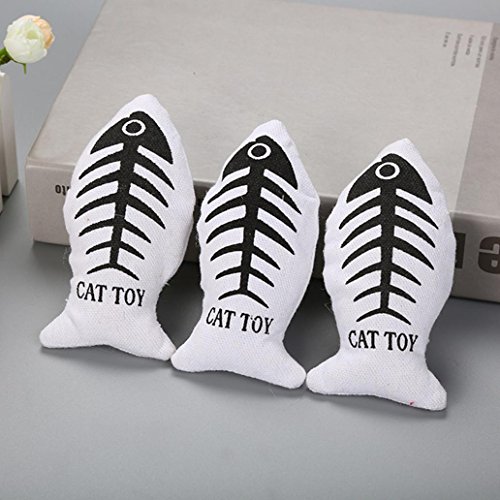 Afco Cat Biting Toy,Pet Cute Fish Shape Canvas Catnip Stuffed Scratch Board Playing Non-toxic size 16cm x 6cm (White) - Thumbnail 2