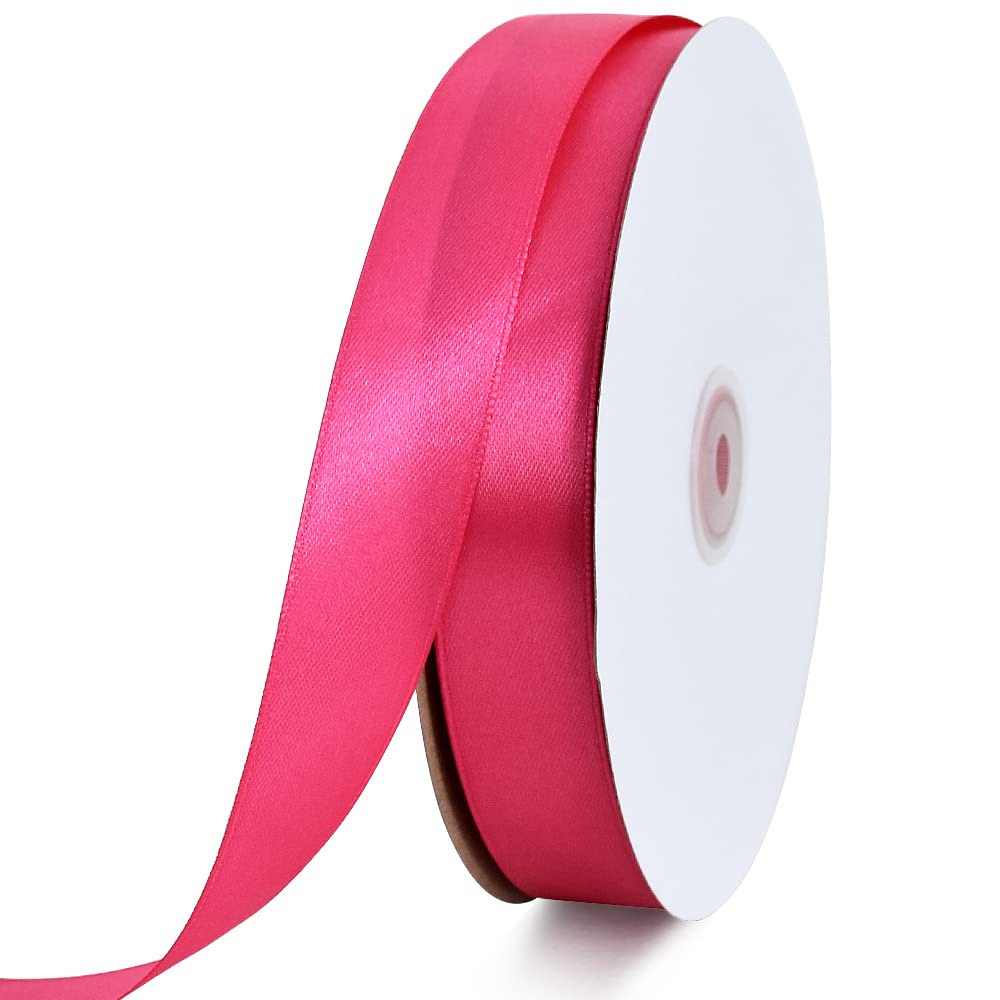 TONIFUL 1 Inch x 100yds Shocking Pink Satin Ribbon, Thin Solid Color Satin Ribbon for Gift Wrapping, Crafts, Hair Bows Making, Wedding Party Decoration, Invitation Cards, Floral Bouquets