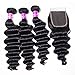 Ugrace Hair Loose Curly Hair Bundles with Closure Brazilian Virgin Hair Loose Deep Wave with Closure with Baby Hair Soft and Bouncy Natural Wave Human Hair with Closure 10/12/14+10 Inch Free Part