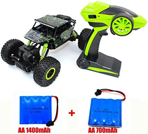 RC Car Rock Crawler Off-Road Red Electric Vehicle 4WD Remote Control Outdoors Entertainment High-Speed Racing Cars with 2 Ni-CD Rechargeable Battery (1400mAh+700mAh) (Green)