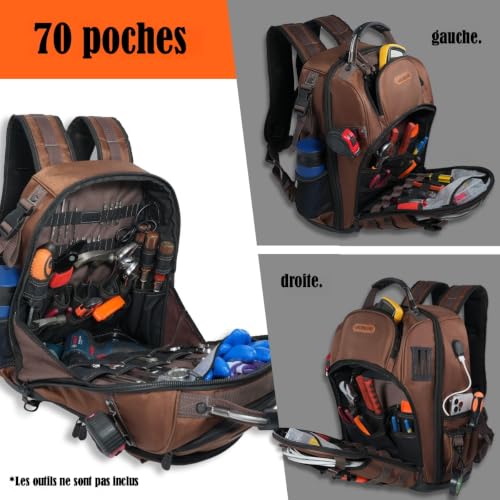 WELKINLAND - HVAC 70 Pockets Backpack, Heavy Duty Electrician Tool Backpack, Hard Bottom Tool Backpack for Men, Waterproof Backpacks for Men