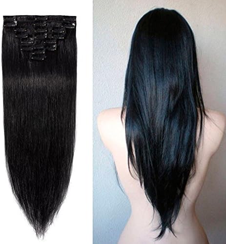 100% Real Remy Clip in Human Hair Extensions 16-22inch Grade AAAAA Natural Hair Full Head Standard Weft 8 Pieces 18 Clips Long Straight for Women Fashion (20" /20 inch 70g,#1 Jet Black)