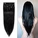 100% Real Remy Clip in Human Hair Extensions #1 Jet Black 16-22inch Grade AAAAA Natural Hair Full Head Standard Weft 8 Pieces 18 Clips Long Straight for Women Fashion 16