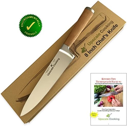 Best Chef Knife 8 Inch by Upscale Cooking, Professional Kitchen Grade, Perfect for Cutting Vegetable, Fruit, Fish and Meat, FREE E-BOOK