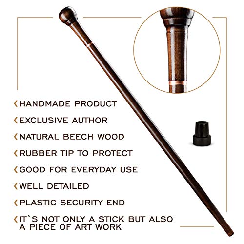 Natural Wood Walking Stick -36'' Inch - Handcrafted Walking Cane for Men or Women - Solid Hand Carved Wood Hiking Sticks, Elegant