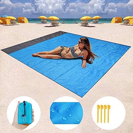 Hello22 Sand Free Beach Mat Oversized 55"x79" Sand Proof Outdoor Beach Blanket for Travel, Camping, Hiking and Music Festivals-Quick Drying Heat Resistant Ripstop Nylon