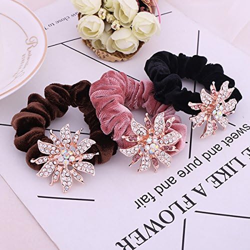 Elastic Rhinestone Wedding Hair Scrunchy Bobbles Alloy Hair Bands Ties for Women Girls by Hatsukoi, 3-Pack