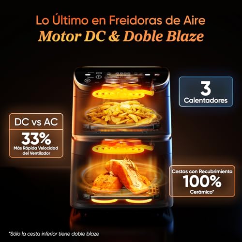 Cosori Air Fryer Turbo Tower Pro 10.8 Liter, PFAS Free Ceramic Coated Air Fryer, Dual Resistance with Turbo Blaze, Vertical Dual Basket Airfryer, 7-in-1 Multifunction, 2630W