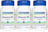 Life Extension Vitamin D3 5000 IU 60 softgels (Pack of 3 Bottles)