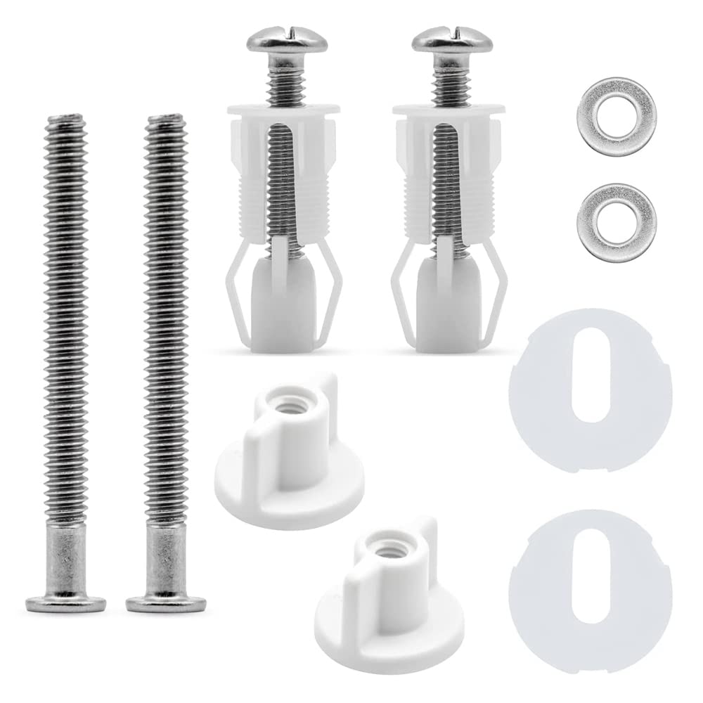 Raiflager 2 Set Universal Toilet Seats Screws and Bolts Toilet Seat Fittings Toilet Seat Hinges Screws Bolts for WC Seat Toilet Covers Replacement, White