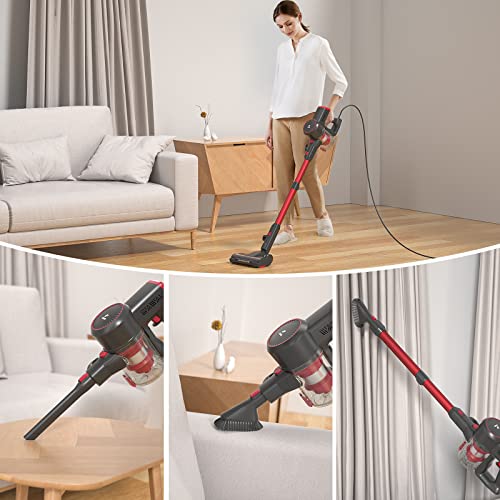 Corded Stick Vacuum Cleaner, 600W 20Kpa Stick Vacuum with AntiTangle Motorized Led Floor Brush