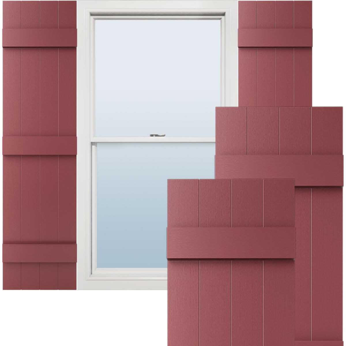 Photo 1 of 14"W x 55"H Lifetime Vinyl, Standard Four Board Joined, Board-n-Batten Shutters, w/Installation Shutter-Lok's & Matching Screws (Per Pair), Wineberry