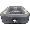 SereneLife Outdoor Portable Hot Tub - 73'' x 73'' x 25'' 6-Person Square Inflatable Heated Pool Spa with 130 Bubble Jets, Filter Pump, Cover, LED Lights, and Remote Control