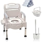 Bedside Commodes, 16" Toilet Chair Seat with Handles, Adjustable Mobile Portable Toilets, Anti-Slip and Anti-Rollover, Adult Potty Chair Load 660 Lb