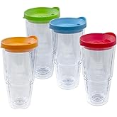 Lily's Home 20 oz 4 pack Insulated Tumbler Cups with Lids, Double Wall Clear Acrylic Plastic tumbler. Perfect for Iced Coffee, Hot Drinks, Water - Freezer & Top Rack Dishwasher Safe. BPA Free.
