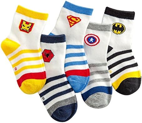 PenGreat Kids Toddler Boy's Fashion Cartoon Super Men Stripe Crew Socks 5 Pairs