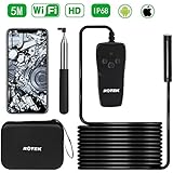 Wireless Endoscope,ROTEK Semi-rigid WiFi Inspection Camera IP68 Waterproof Borescope 2.0 Megapixels 1080P FHD Snake Camera with 8 LEDs Light for iPhone Ipad Android Phone, Tablet PC - 5 Meter