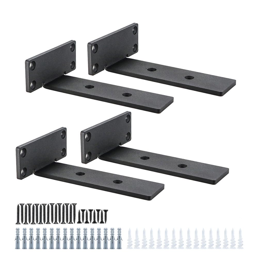 Shelf Brackets, 4 Pack 6" Floating Shelf Brackets Heavy Duty, Wall Shelving Bracket / Scaffold Board Shelf Bracket (5mm Thick)- Provide Sturdy Supports, Neat Finished Appearance