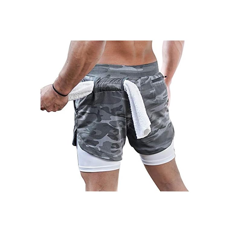 Superora Mens Running Gym 2 in 1 Sports Shorts Breathable Outdoor Workout Training Shorts with 