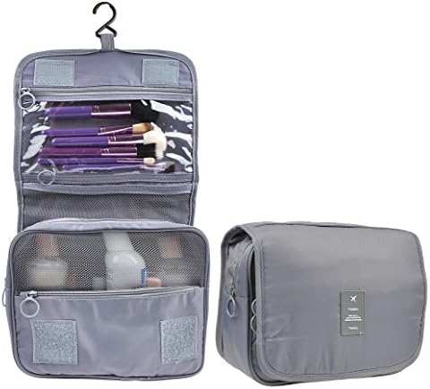 Portable Waterproof Travel Kit Toiletry Cosmetic Bag Hanging Hook For Men and Women (grey)