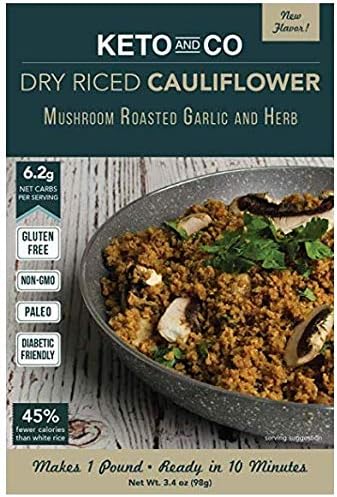 Mushroom Roasted Garlic and Herb Dry Riced Cauliflower by Keto and Co | Low Carb, Gluten Free, Vegan, Keto Rice Alternative | Delicious, Easy and Fast | 5 Servings, Makes 1 Lb
