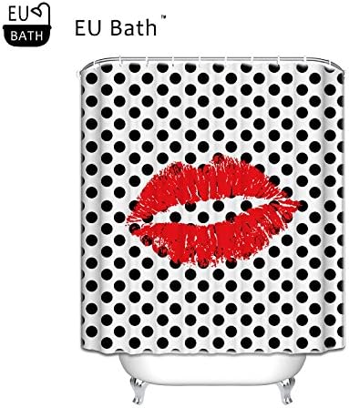 EU Bath Sexy Red Lips Kiss Art with Black and White Polka Dots Pattern Design Shower Curtain Spa Decor Bathroom Decoration Mildew WaterproofMagical Shower Curtain 72"(w) x 84"(h)