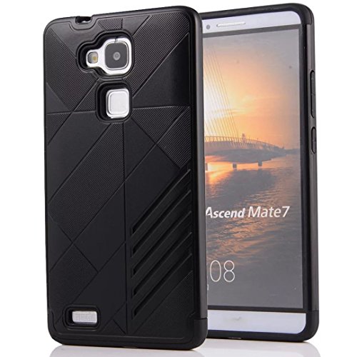 Huawei Mate 7 Case, Ranyi [Stripe Armor Series] [Shock Absorbing] Luxury Striped Design Hard Cover + inner Soft Rubber 2 in 1 Rugged full body Protective Case for Huawei Ascend Mate 7 (black)