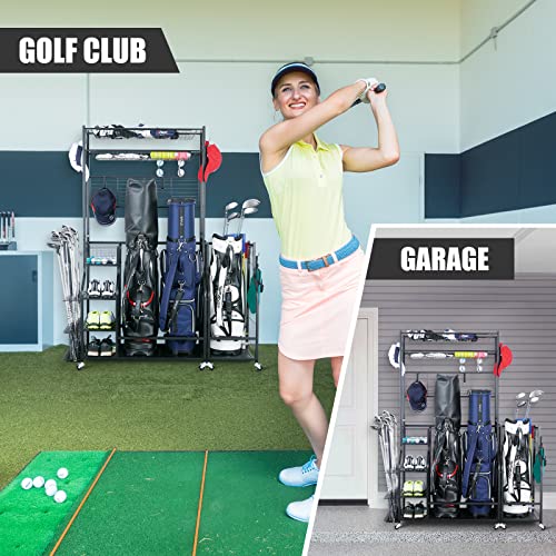 Mythinglogic Golf Bag Storage Garage Organizer, 3 Golf Bags Storage