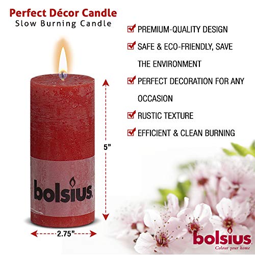 BOLSIUS 6 Pk. Rustic Wine Red Pillar Candles for Party and Wedding 130 X 68mm (Aprox. 5 X 2.75 Inches)