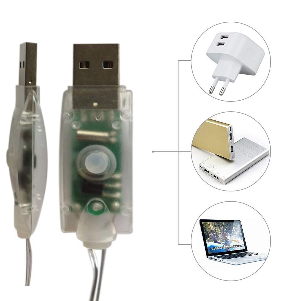 BXROIU 2 Guirlandes Lumineuses 100 LEDs 10M Fil de cuivre Blanc Chaud,Prise USB avec Télécommande Lumière Etoilée pour Décoration Noël Soirée Mariage Fête