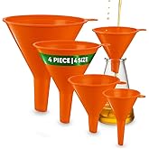 KarZone Oil Funnel Set - Plastic Funnels for Automotive &amp; Kitchen | Orange, 4 Pack, Multi-Purpose Use, Leak-Free Design, Portable Storage, Corrosion-Resistant