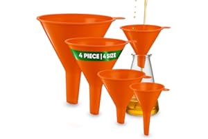 KarZone Oil Funnel Set (Orange, 4-Pack) – Plastic Funnels for Automotive Use – Funnels for Kitchen Use Filling Bottles and containers – Funnel for Water Bottles, Gas, Car Oil, Lubricants and Fluids