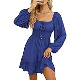 Dokotoo Womens Dresses Fashion 2026 Long Puff Sleeve Elastic Waist A-Line Casual Mini Beach Dress